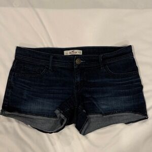 Hollister Denim Shorts Women 7 W28 Dark Wash Good Raw Hem Low Rise Beach